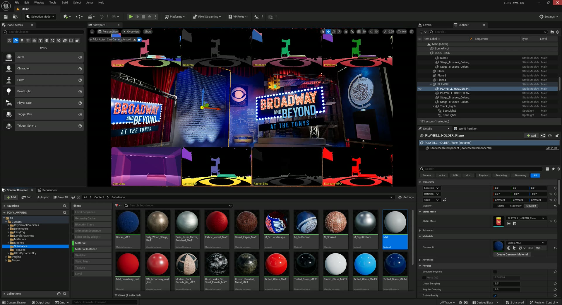 The material library, inside Unreal